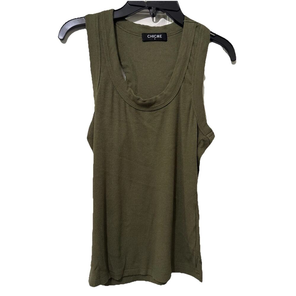 ChicMe Sleeveless Ribbed Tank Top Olive Green Size Small Basic Classic Layering